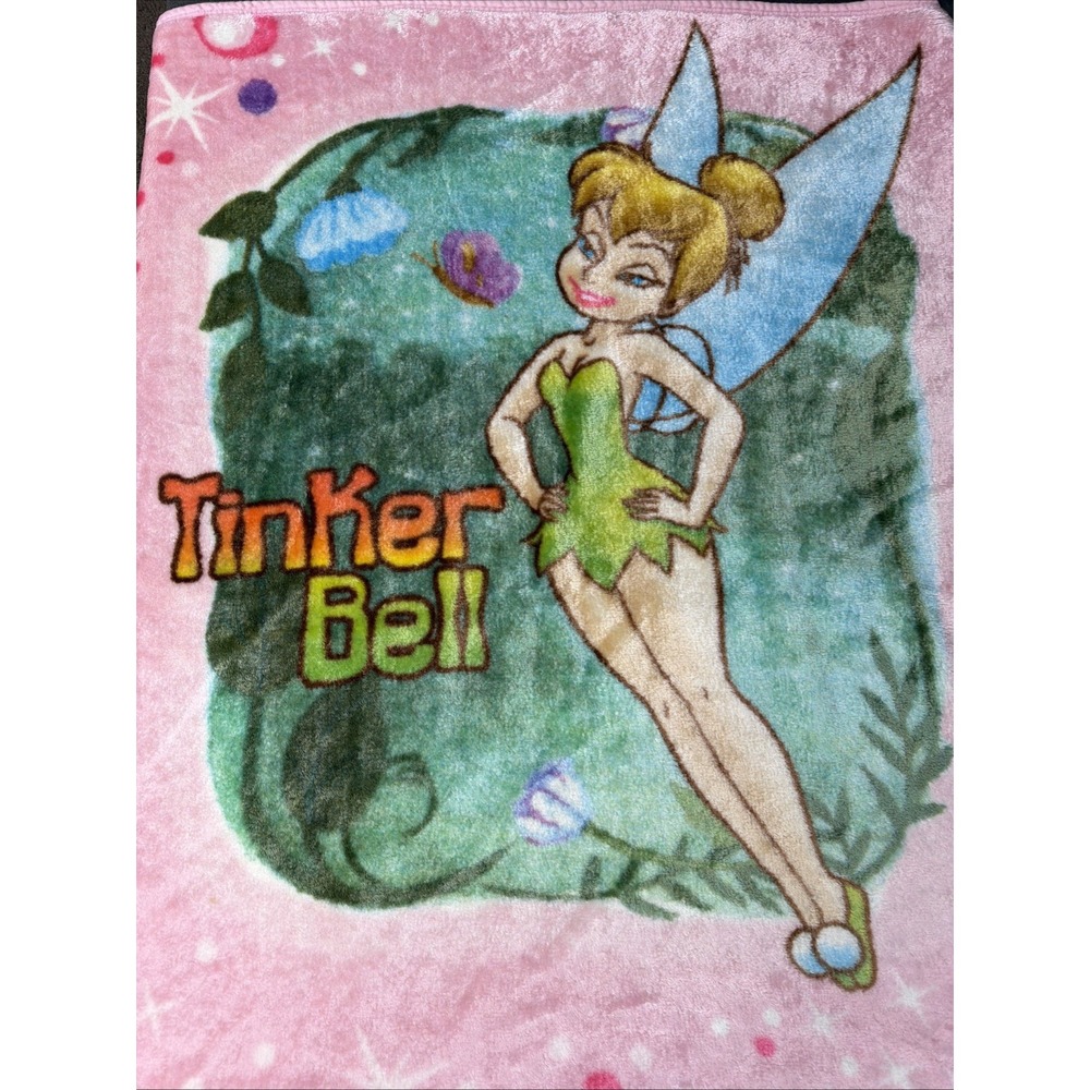 Colap Disney Tinker Bell Light Pink Fleece Throw Blanket With Pink Trim